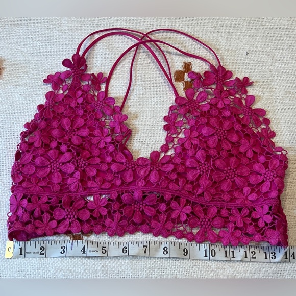 NWT 💘Free People MISS DAZIE floral lace crochet bralette MED Berry fuchsia pink - Picture 5 of 12